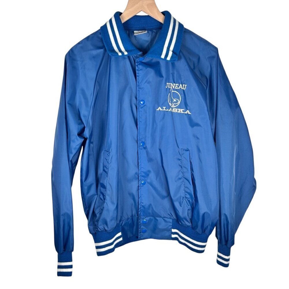 Vintage Nylon Windbreaker Size Large Jacket Men Juneau Alaska Retro Blue